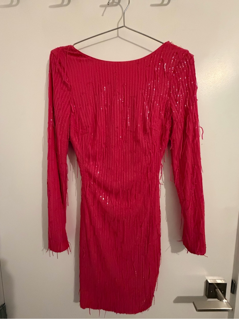 Dress the Population Hot Pink Long Sleeve Sequin Sheath Dress